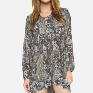 Free People Rain Or Shine Grey Paisley Tunic Size Small